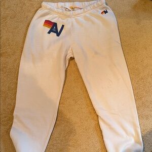 Aviator Nation Cream Track Pants with Multicolor Logo